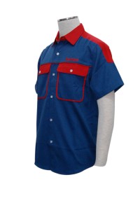 R057 訂造機恤制服  訂購短袖恤衫點襯  雙胸袋 來辦訂製牛仔恤衫點襯  機恤制服製造商hk
